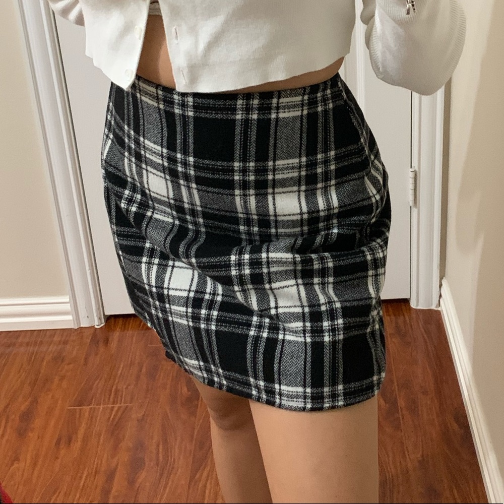 Black & White Wool Plaid Skirt